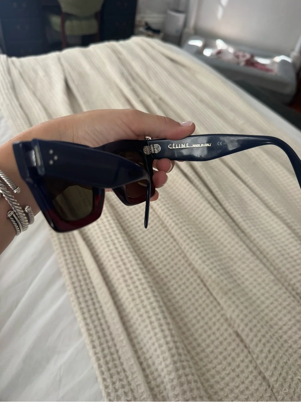 Celine Two-Tone Blue and Red Square Sunglasses